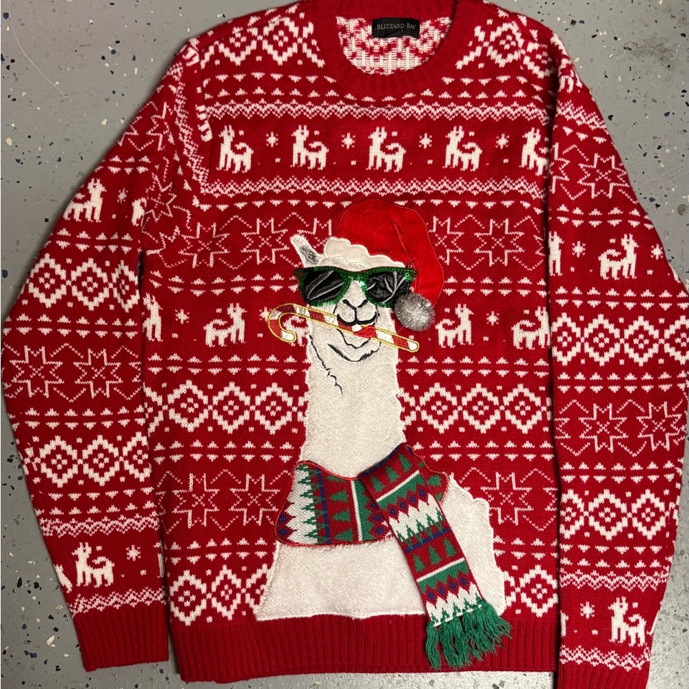 Mens large ugly Christmas Llama Sweater - Red